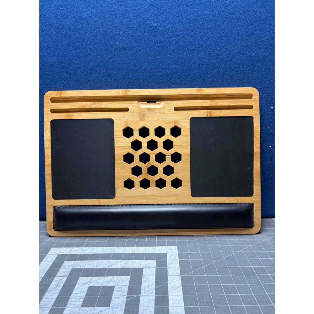 LapGear Lap Desk Bamboo Brown Honeycomb Vent Dual Mouse Pad Wrist Rest